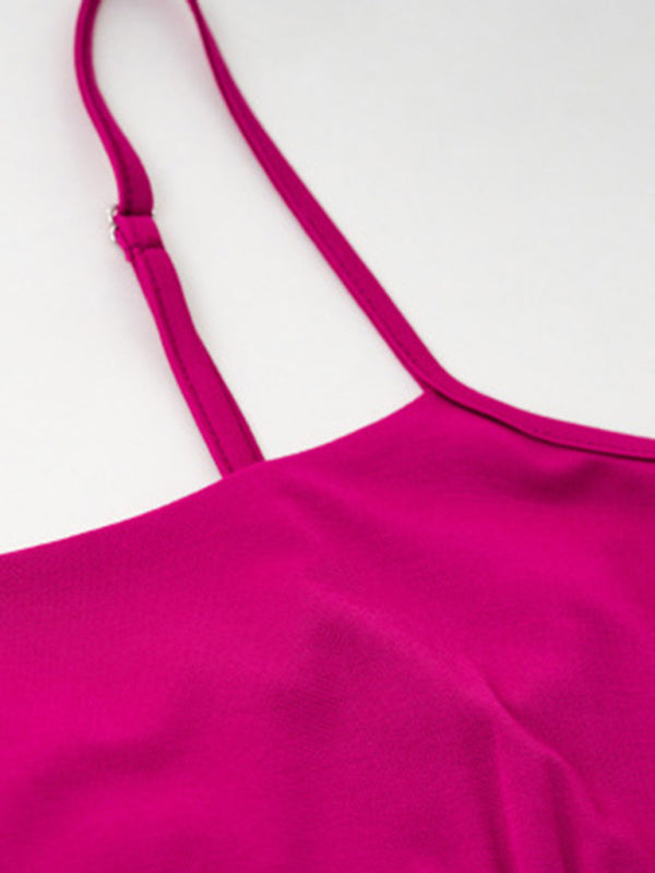 Cami Dresses- Solid Elegant A-Line Open Back Cami Long Dress- - Pekosa Women Clothing