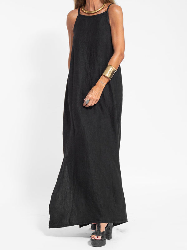 Cami Maxi Dress- Essential Solid Cotton Cami Tunic Maxi Dress- - Pekosa Women Clothing