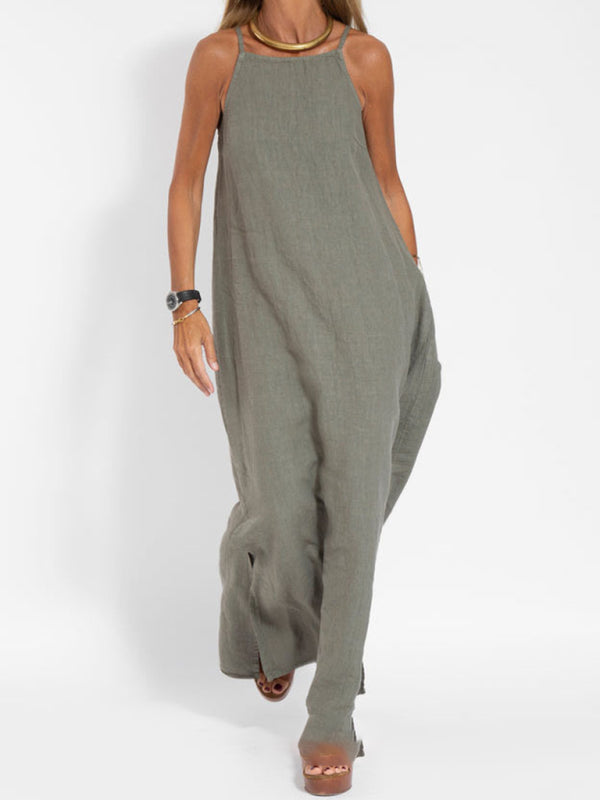 Cami Maxi Dress- Essential Solid Cotton Cami Tunic Maxi Dress- - Pekosa Women Clothing