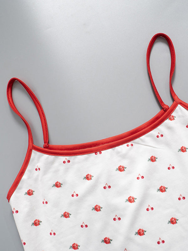 Camis- Cherry Printed Cami Tie-Back Summer Top- - Pekosa Women Clothing