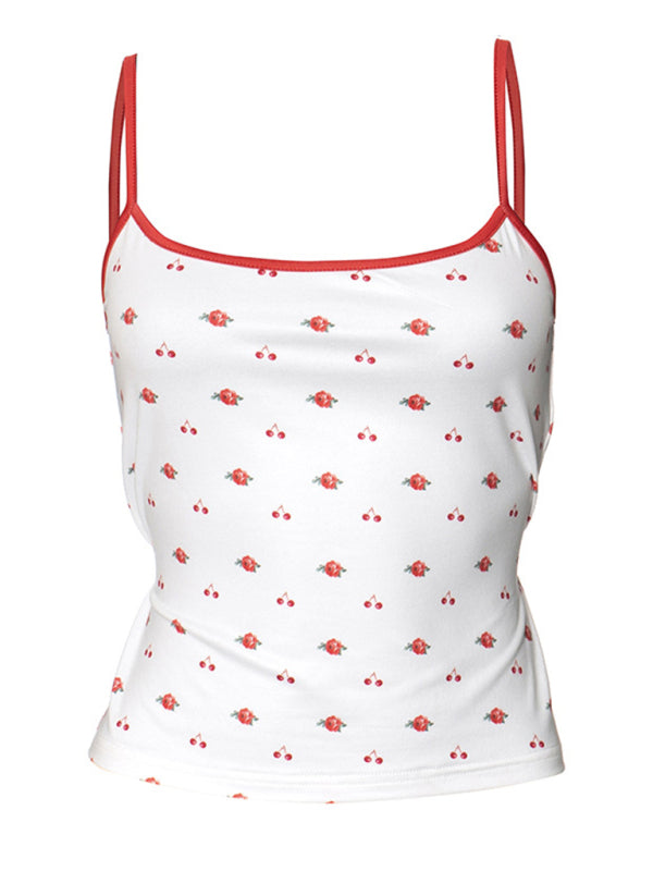 Camis- Cherry Printed Cami Tie-Back Summer Top- - Pekosa Women Clothing