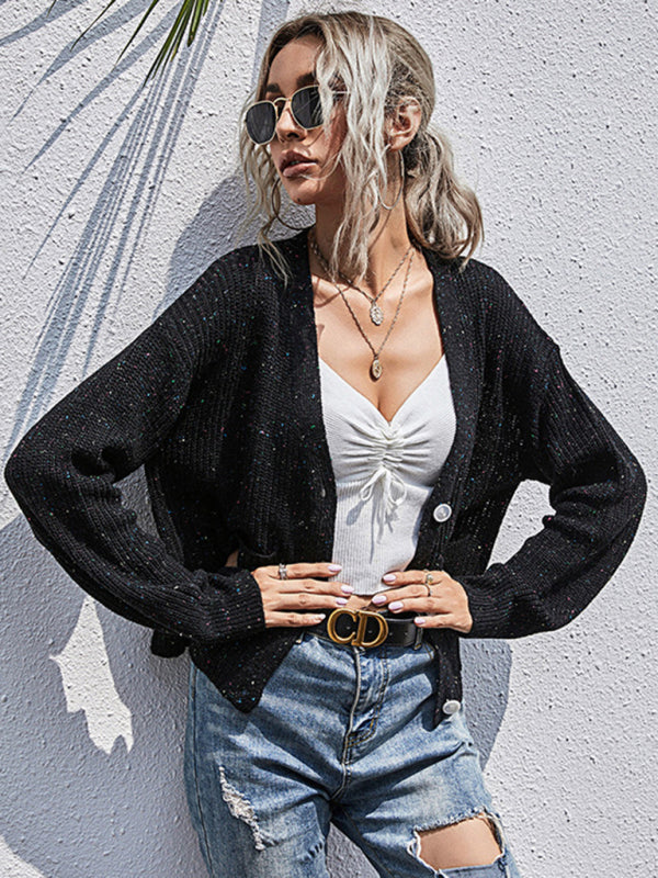 Cardigans- Autumn Sparkly Knit Cardigan Sweater- - Pekosa Women Clothing