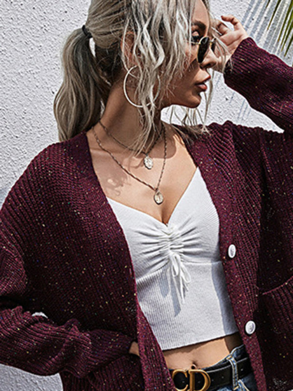 Cardigans- Autumn Sparkly Knit Cardigan Sweater- - Pekosa Women Clothing