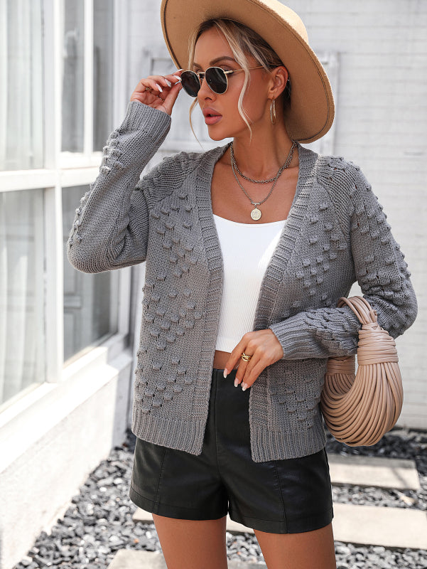 Cardigans- Casual Chic: Women's Knit Cardigan - Sweater with Embroidery- Grey- Pekosa Women Clothing