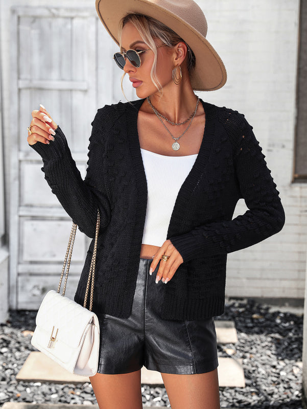 Cardigans- Casual Chic: Women's Knit Cardigan - Sweater with Embroidery- Black- Pekosa Women Clothing