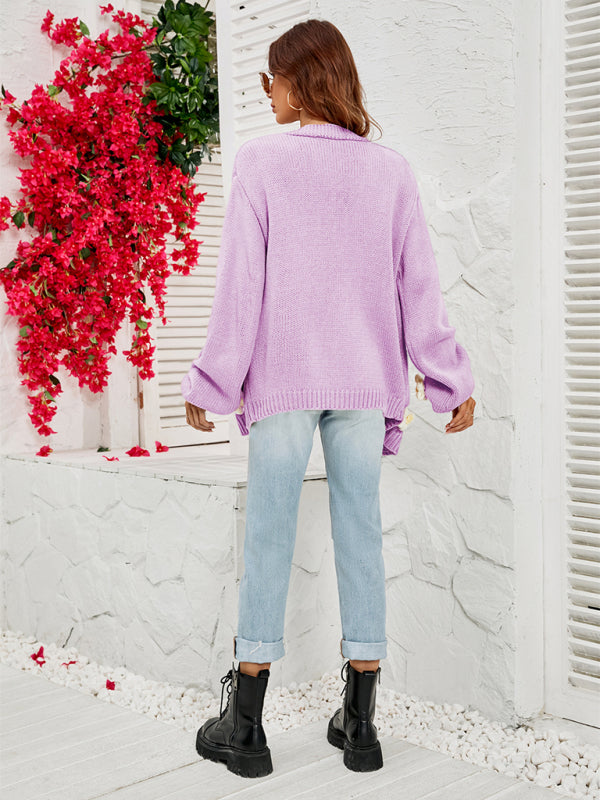 Cardigans- Floral Knitted Sweater Cardigan- - Pekosa Women Clothing