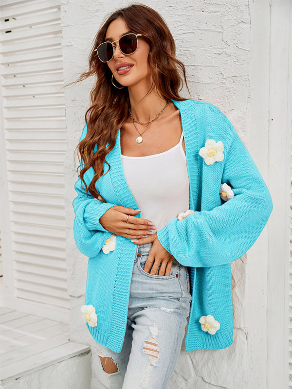 Cardigans- Floral Knitted Sweater Cardigan- - Pekosa Women Clothing
