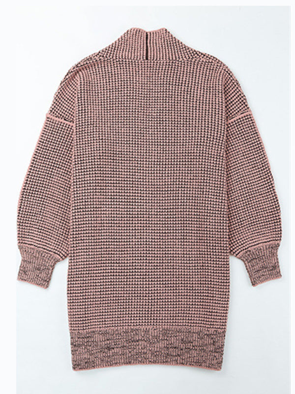 Cardigans- Heathered Knit Mid-Length Open Front Sweater | Duster Cardigan- - Pekosa Women Clothing