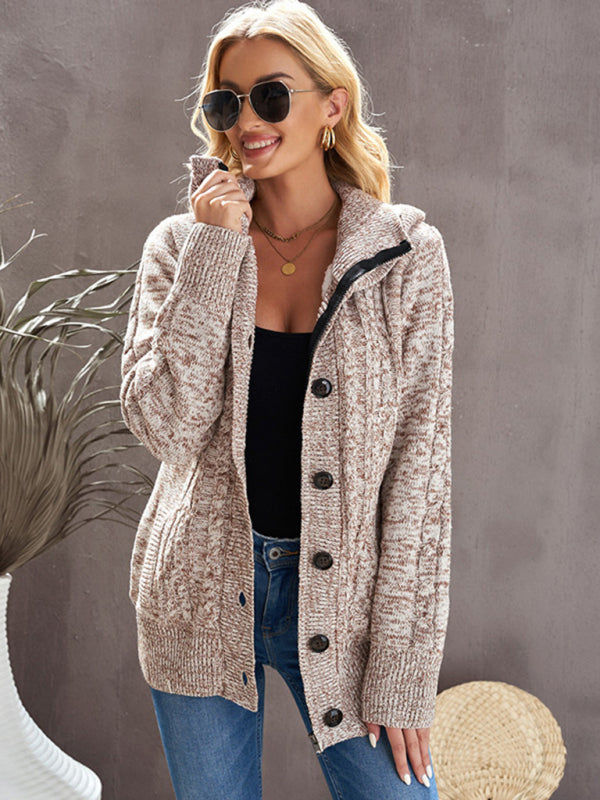 Cardigans- Hooded Coziness Cardigan | Mid-Length Knit Button-Up Sweater- - Pekosa Women Clothing