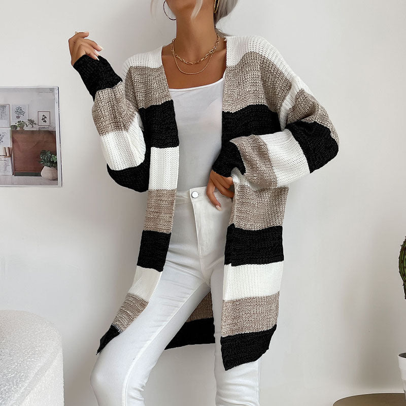 Cardigans- Trendy Buttonless Cardigan - Women's Winter Knitted Sweater Jacket- Khaki- Pekosa Women Clothing