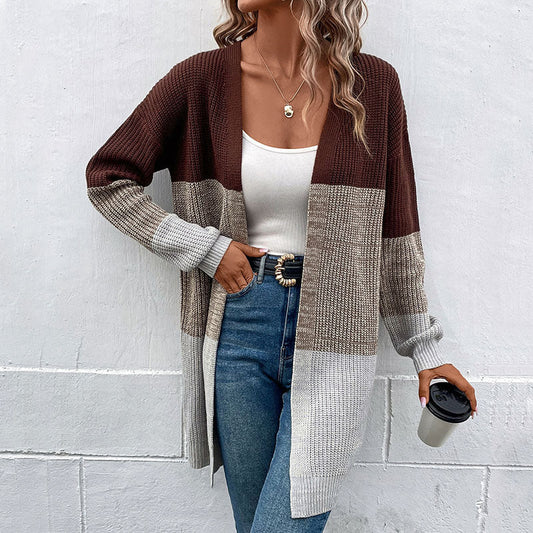 Cardigans- Trendy Buttonless Cardigan - Women's Winter Knitted Sweater Jacket- Coffee- Pekosa Women Clothing