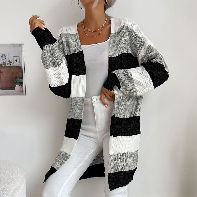 Cardigans- Trendy Buttonless Cardigan - Women's Winter Knitted Sweater Jacket- Dark Gray- Pekosa Women Clothing