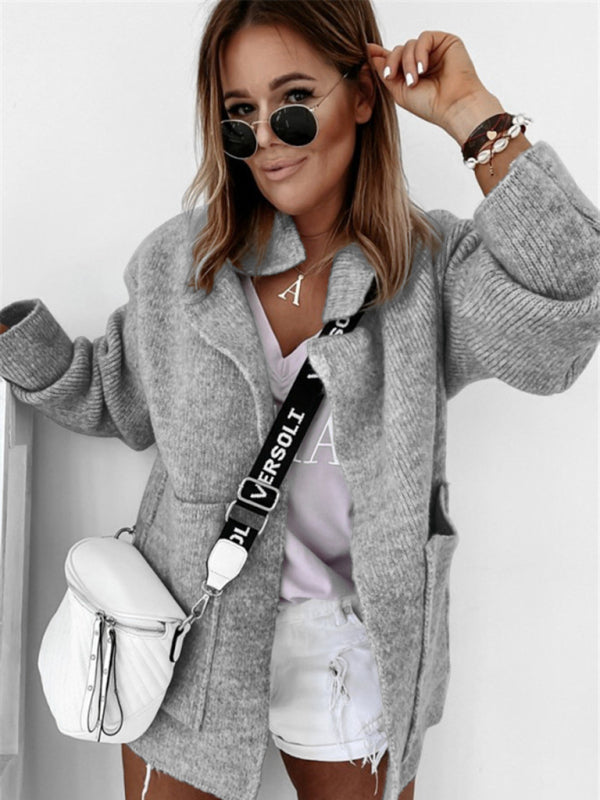 Cardigans- Winter Oversized Layering | Knitted Notch Lapel Open Front Cardigan- - Pekosa Women Clothing