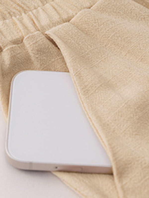 Casual Outfits- Women's Textured Relax Fit Long Sleeve Blouse and Pants 2-Piece for Everyday- - Pekosa Women Clothing