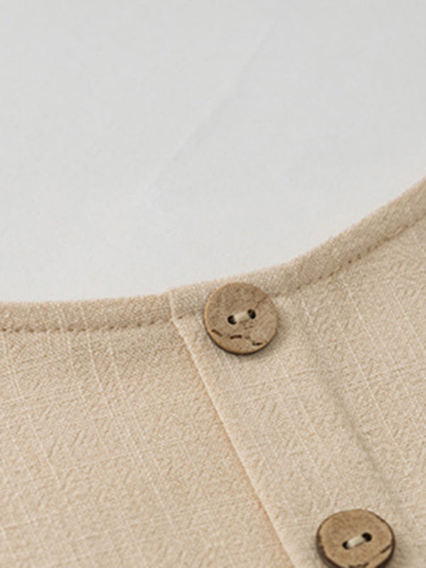 Casual Outfits- Women's Textured Relax Fit Long Sleeve Blouse and Pants 2-Piece for Everyday- - Pekosa Women Clothing