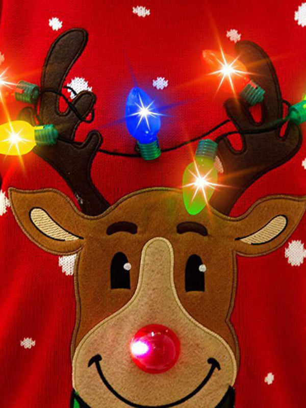 Christmas Sweater- Christmas Reindeer Light-Up Christmas Sweater with Bulbs- - Pekosa Women Clothing