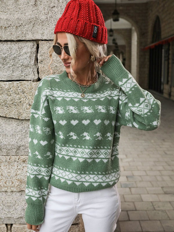 Christmas Sweaters- Christmas Love Elk Cozy Thanksgiving Knit Sweater Jumper- - Pekosa Women Clothing