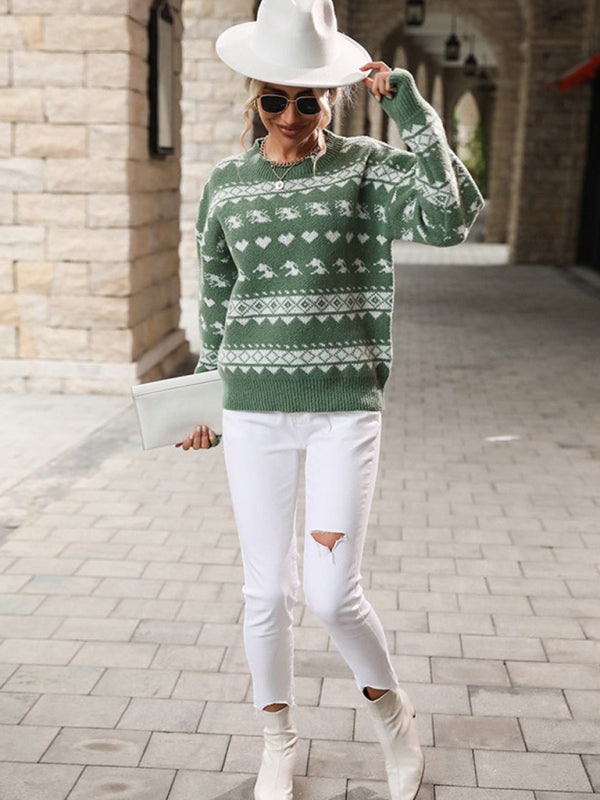 Christmas Sweaters- Christmas Love Elk Cozy Thanksgiving Knit Sweater Jumper- - Pekosa Women Clothing