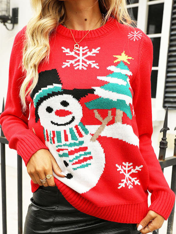 Christmas Sweaters- Christmas Traditional Snowman Cozy Knit Sweater Xmas- - Pekosa Women Clothing