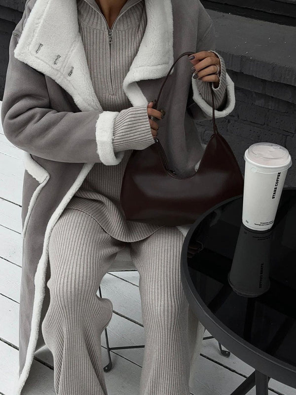 Coats- Single Breasted Teddy Bear Patched Coat | Cozy Longline Coat for Winter- - Pekosa Women Clothing