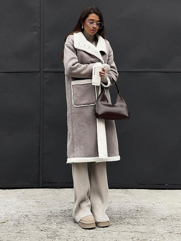 Coats- Single Breasted Teddy Bear Patched Coat | Cozy Longline Coat for Winter- - Pekosa Women Clothing