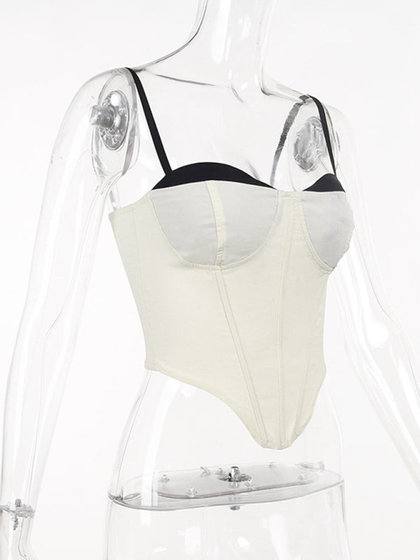 Corsets Top- Corset Bustier Blouse: Contrast Bra Trim - Stylish Cami Tank Crop!- - Pekosa Women Clothing
