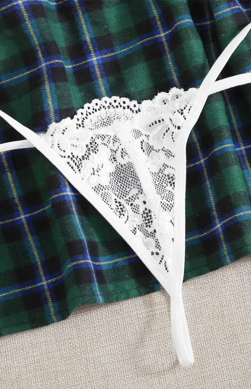 Cosplay Lingerie- Back-to-School Complete 4-Piece Tartan Cosplay Lingerie- - Pekosa Women Clothing