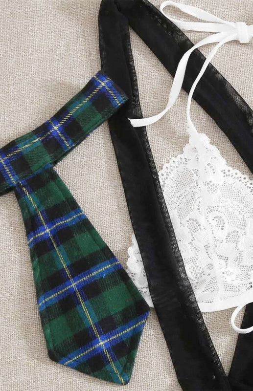 Cosplay Lingerie- Back-to-School Complete 4-Piece Tartan Cosplay Lingerie- - Pekosa Women Clothing
