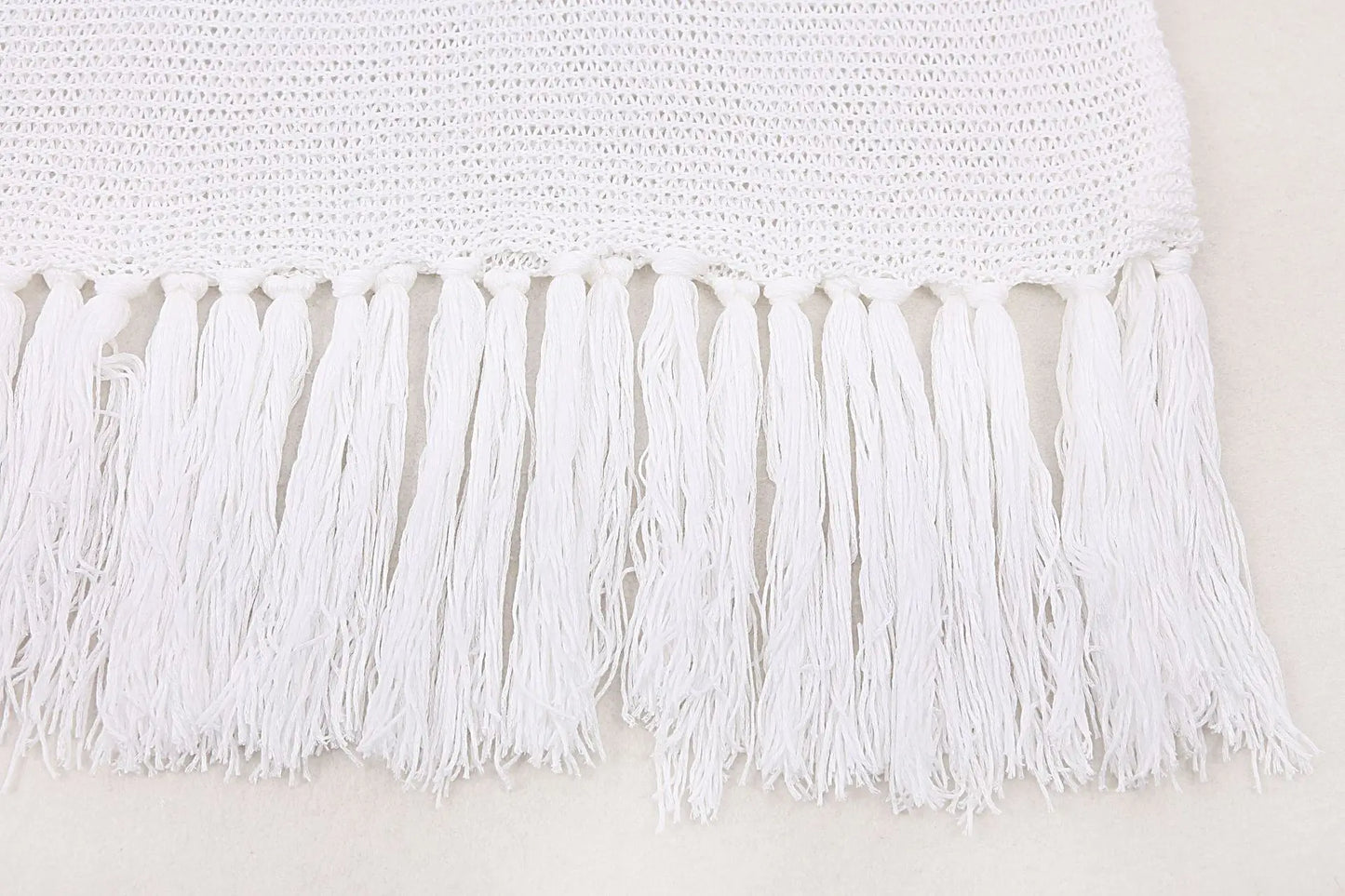 Cover Ups- Crochet Beachwear Cover-Up with Fringe Trim- - Pekosa Women Fashion