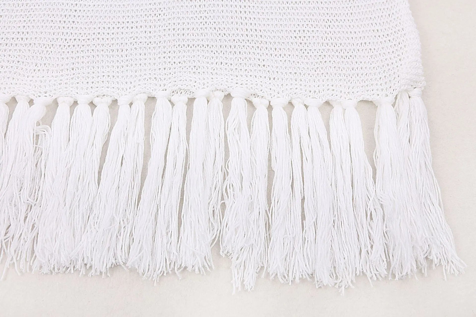 Cover Ups- Crochet Beachwear Cover-Up with Fringe Trim- - Pekosa Women Fashion