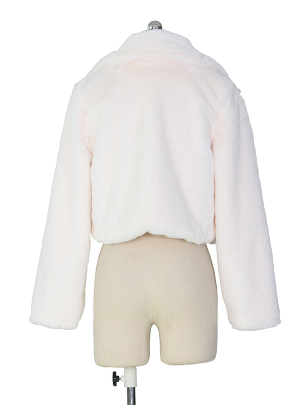 Crop Jackets- Cozy Open Front Crop Plush Jacket for Every Event- - Pekosa Women Clothing