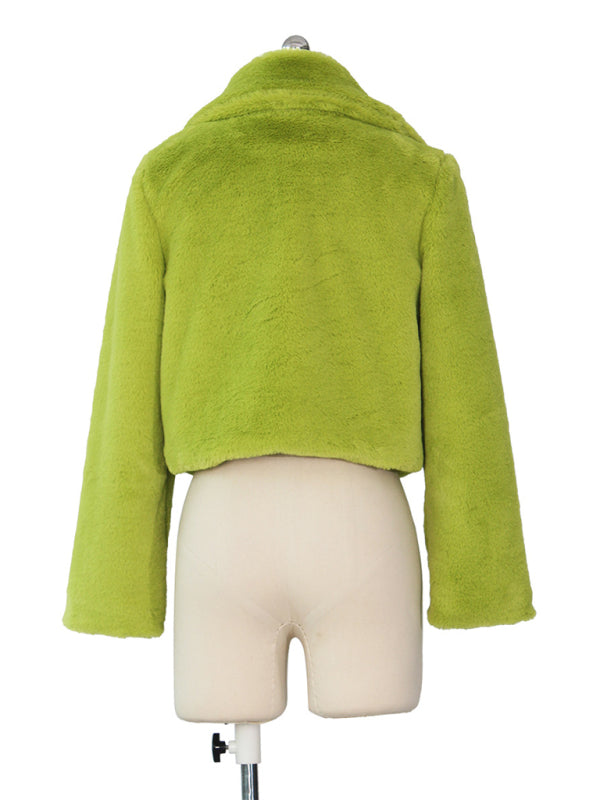 Crop Jackets- Cozy Open Front Crop Plush Jacket for Every Event- - Pekosa Women Clothing