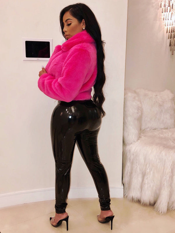 Crop Jackets- Cozy Open Front Crop Plush Jacket for Every Event- - Pekosa Women Clothing