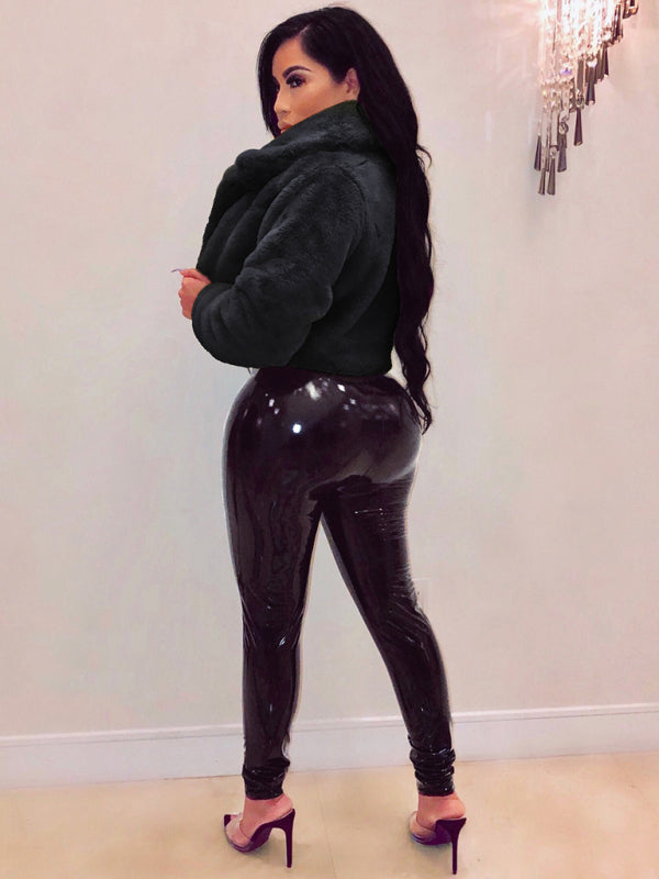 Crop Jackets- Cozy Open Front Crop Plush Jacket for Every Event- Black- Pekosa Women Clothing