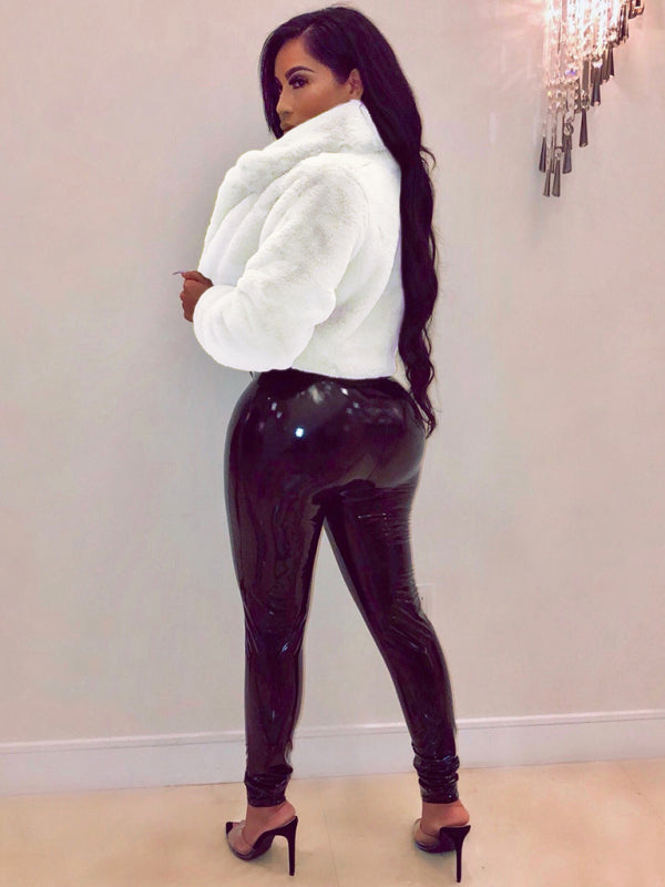 Crop Jackets- Cozy Open Front Crop Plush Jacket for Every Event- White- Pekosa Women Clothing