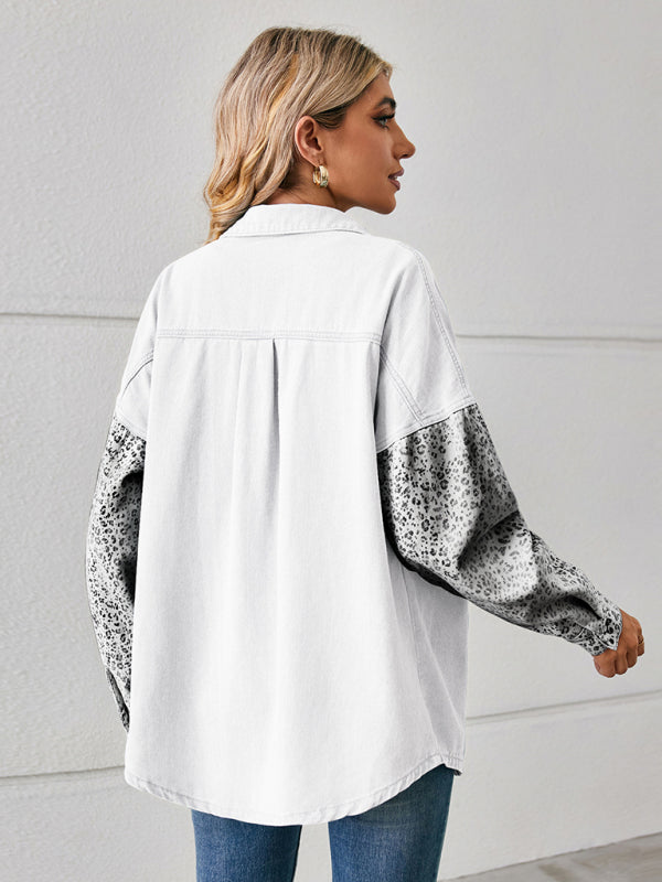 Denim Jackets- Be Unique Denim Leopard Print Patchwork Jacket | Shacket- - Pekosa Women Clothing