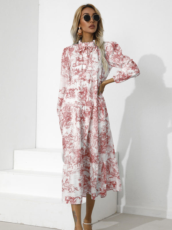 Dress- Autumn Floral Cotton Loose Tiered Sleeve Marxi Dress- - Pekosa Women Clothing