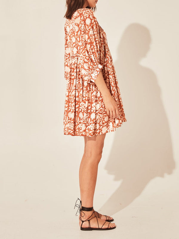 Dress- Boho Style T-Shirt Loose Dress- - Pekosa Women Clothing