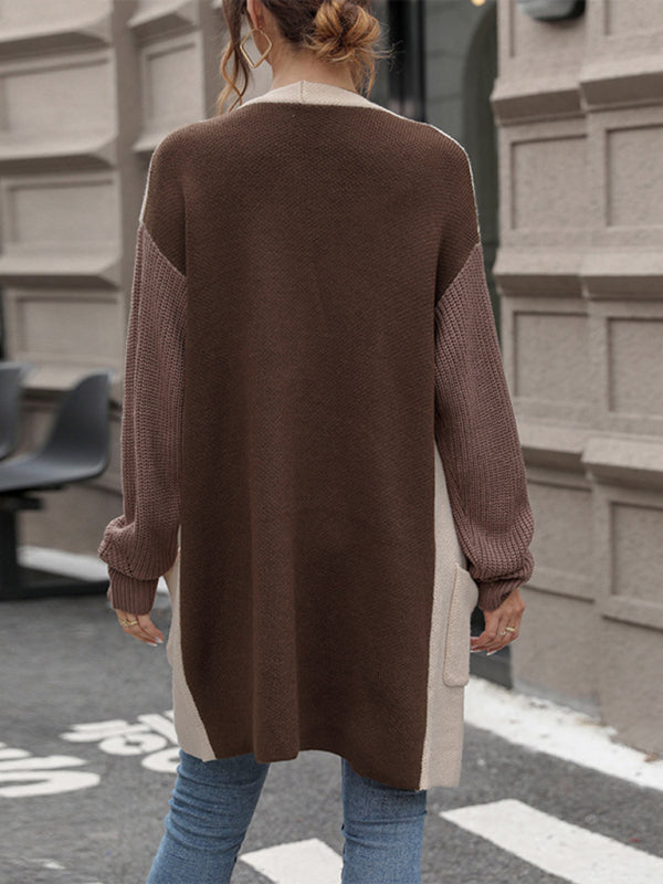 Duster Cardigans- Color Block Duster Cardigan in Knit- - Pekosa Women Clothing