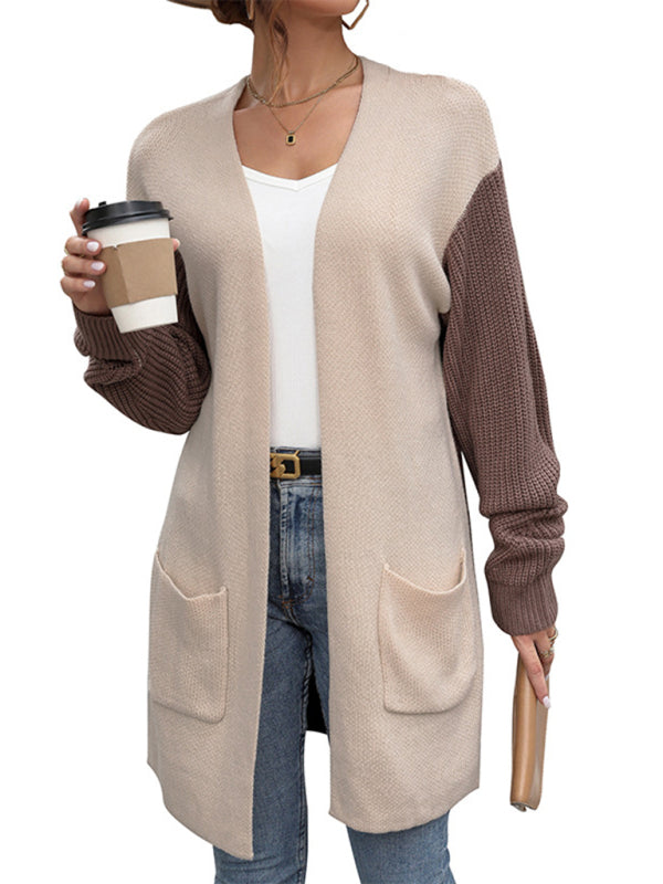 Duster Cardigans- Color Block Duster Cardigan in Knit- - Pekosa Women Clothing