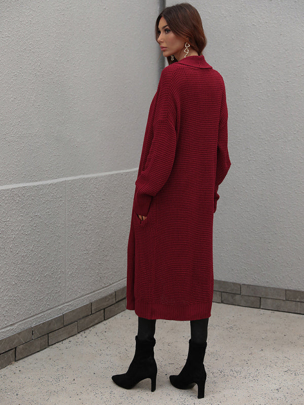 Duster Cardigans- Knitting Shawl Lapel Open Front Duster Cardigan- - Pekosa Women Clothing