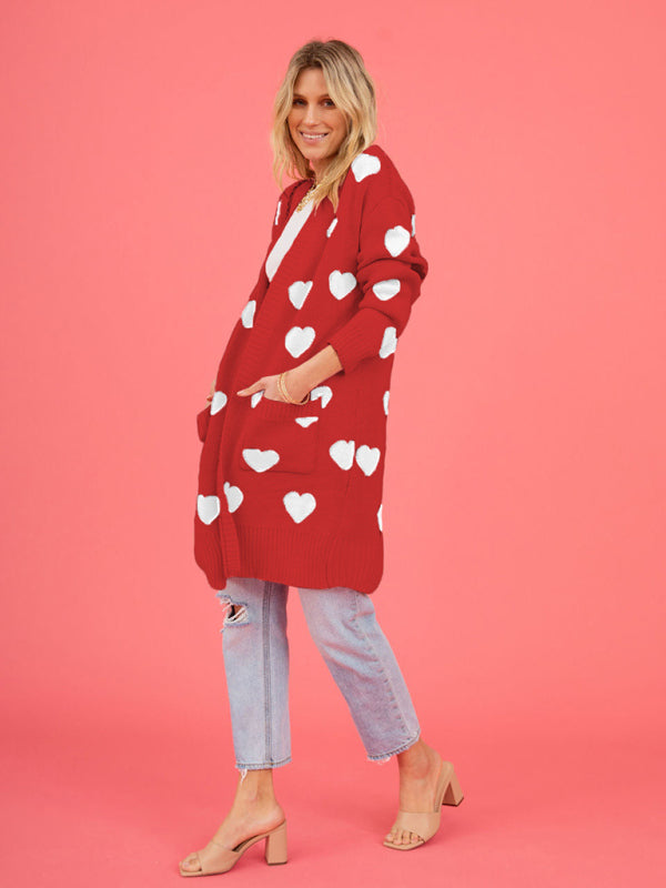 Duster Cardigans- Valentine's Day Knitted Duster Cardigan with Side Pockets- - Pekosa Women Clothing