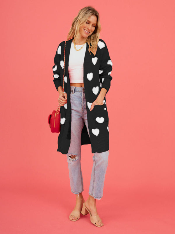 Duster Cardigans- Valentine's Day Knitted Duster Cardigan with Side Pockets- - Pekosa Women Clothing