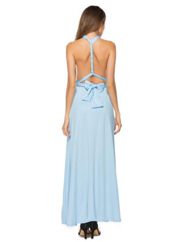Elegant Dresses- Adaptive Elegance Backless Maxi Midi Dress with Versatile Design Straps- - Pekosa Women Clothing