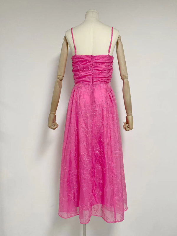 Elegant Vintage Fit & Flare Embroidered Organza Midi Dress