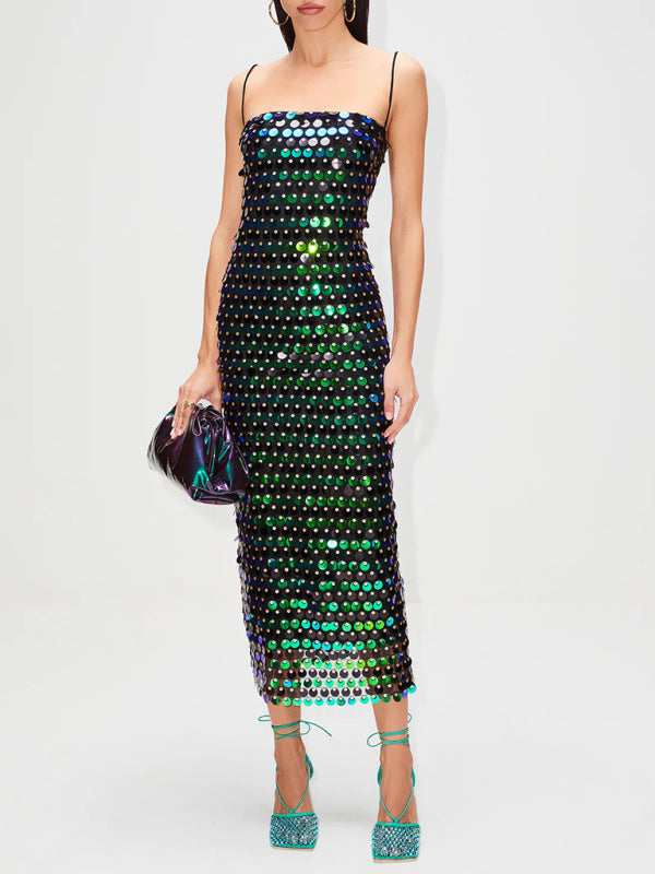 Elegant Dresses- Evening Sequined Wedding Guest Long Dress- Green black jasper- Pekosa Women Clothing