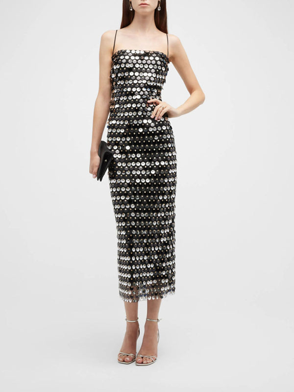 Elegant Dresses- Evening Sequined Wedding Guest Long Dress- Black- Pekosa Women Clothing