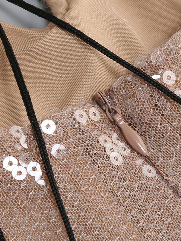 Elegant Dresses- Sparkly Elegant Autumn Cutout Open Tie-Back Dress- - Pekosa Women Clothing