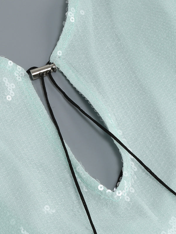 Elegant Dresses- Sparkly Elegant Autumn Cutout Open Tie-Back Dress- - Pekosa Women Clothing