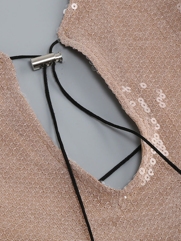 Elegant Dresses- Sparkly Elegant Autumn Cutout Open Tie-Back Dress- - Pekosa Women Clothing